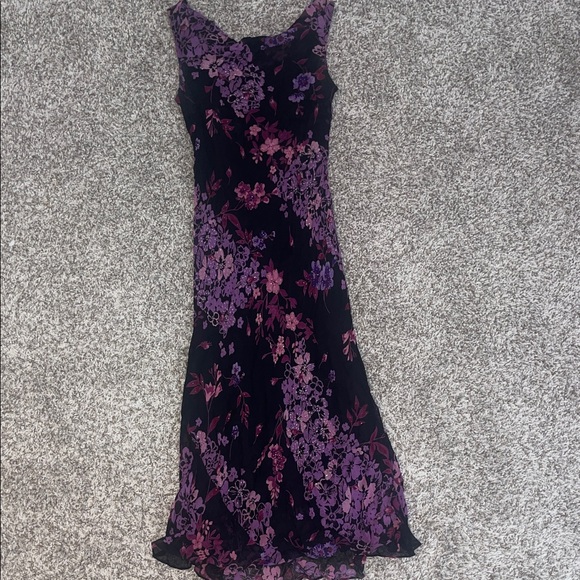 K. Linda Blue Floral Purple and Black Women's Dress - Picture 3 of 11